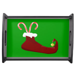 Red Elf Slipper with Candy Canes Serving Tray