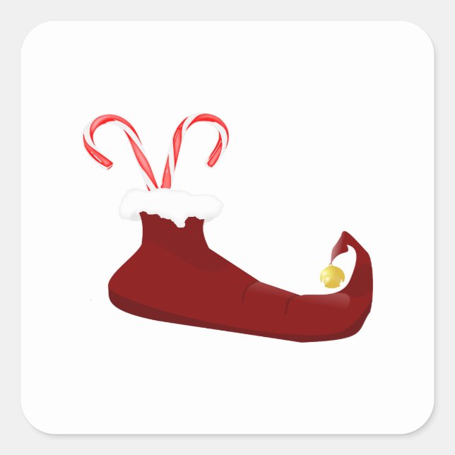 Red Elf Slipper with Candy Canes Square Sticker (Front)