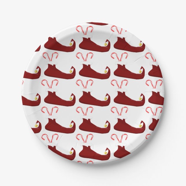 Red Elf Slippers with Candy Canes Paper Plates (Front)