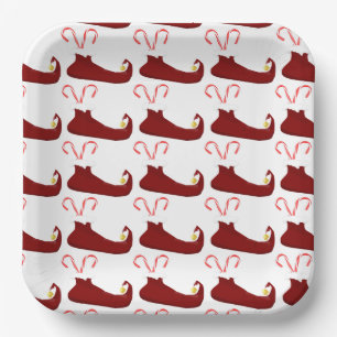 Red Elf Slippers with Candy Canes Square Paper Plates