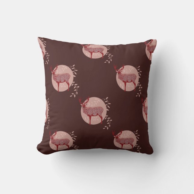 Red Elk patterns Throw Pillow (Front)