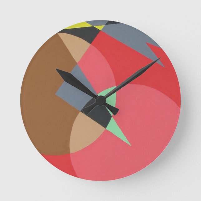 Red Ember Shapes Minimalist Round Clock (Front)