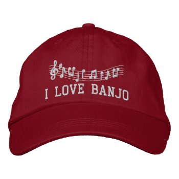 Red Embroidered I Love Banjo Hat by madconductor at Zazzle