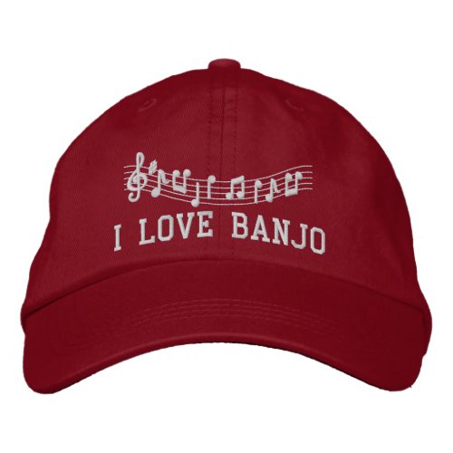 Red Embroidered I Love Banjo Hat