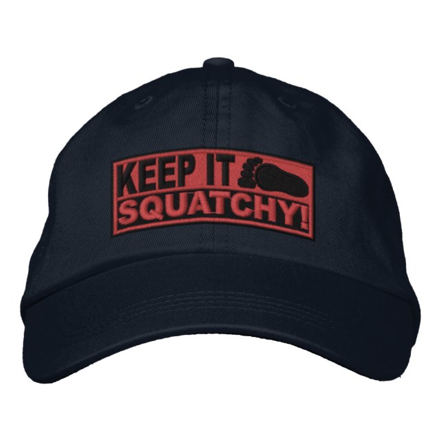 Red *EMBROIDERED* Keep It Squatchy! - Bobo's Embroidered Baseball Hat (Front)
