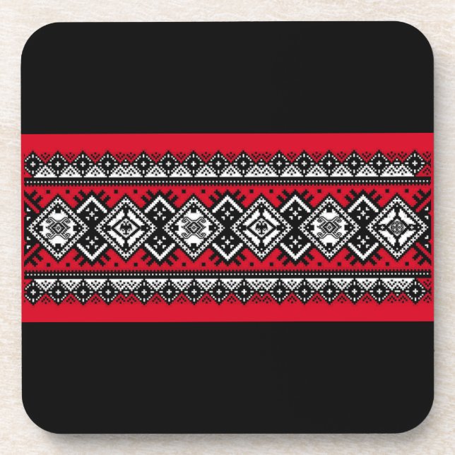Red Embroidery Beverage Coaster (Front)