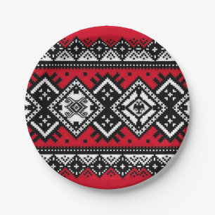 Red Embroidery Paper Plates