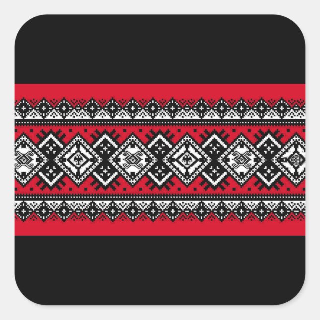 Red Embroidery Square Sticker (Front)