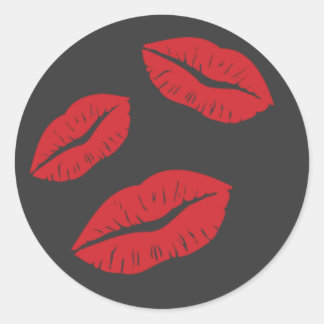 RED EMO GREY LIPS KISSES LIPSTICK THREE LOVE FLIRT CLASSIC ROUND STICKER
