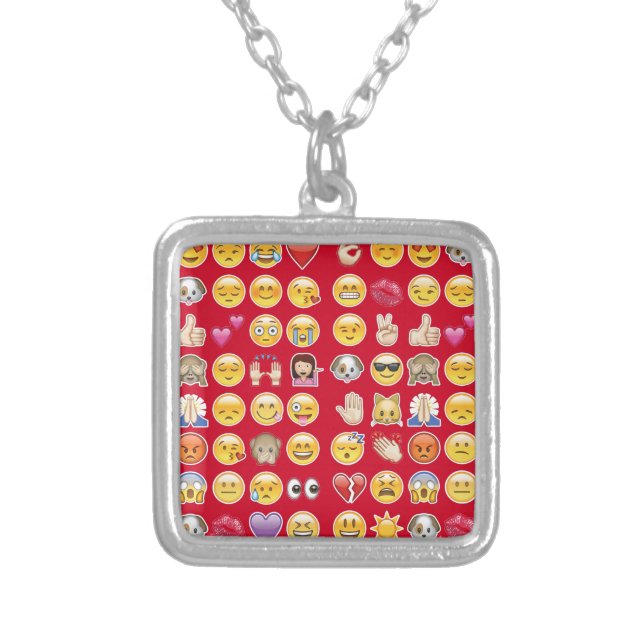 red emoji silver plated necklace (Front)