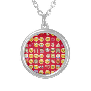 red emoji silver plated necklace