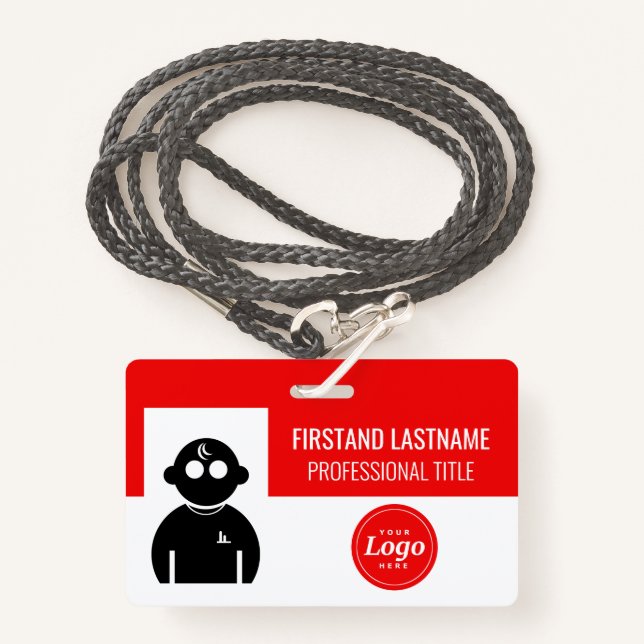 Red Employee Badge (Front with Lanyard)