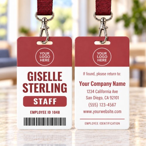Red Employee Business Logo Name Badge