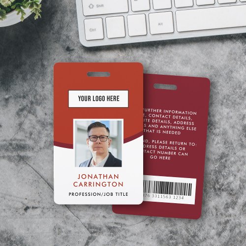 Red Employee ID Logo Photo Barcode Badge