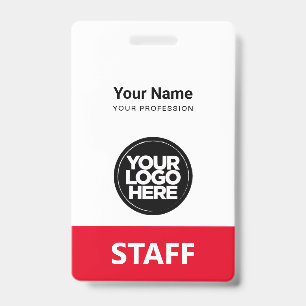 Red Employee Name Business Logo Qr Code Badge