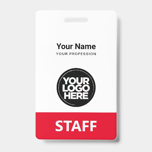Red Employee Name Business Logo Qr Code Badge (Front)