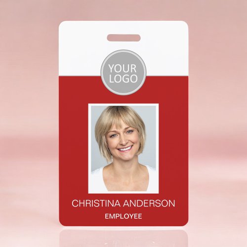 Red Employee Name Logo Photo Corporate Work Badge