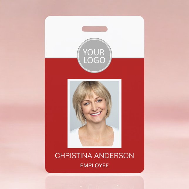 Red Employee Name Logo Photo Corporate Work Badge (Creator Uploaded)