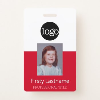 Red Employee - Photo  Bar Code  Logo  Name Id Badge by BusinessStationery at Zazzle