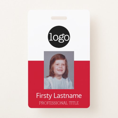 Red Employee _ Photo Bar Code Logo Name ID Badge