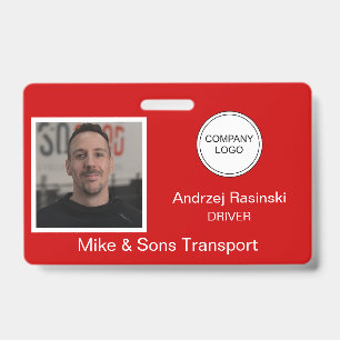 Red Employee Photo Company Logo Name Badge