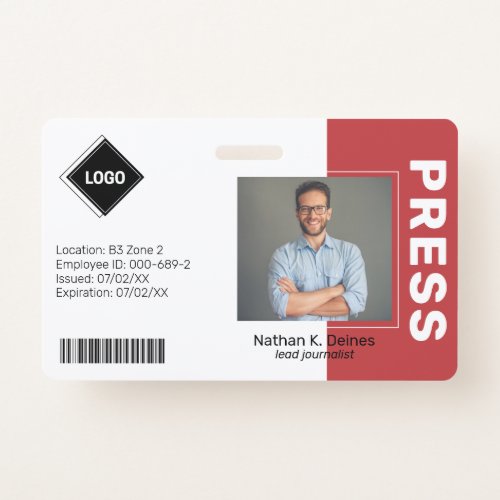 Red  Employee Photo ID Company Security Badge