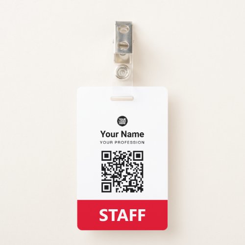Red Employee Qr Code Bar Code Logo Name Badge