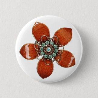 Red Enamel and Aquamarine Button