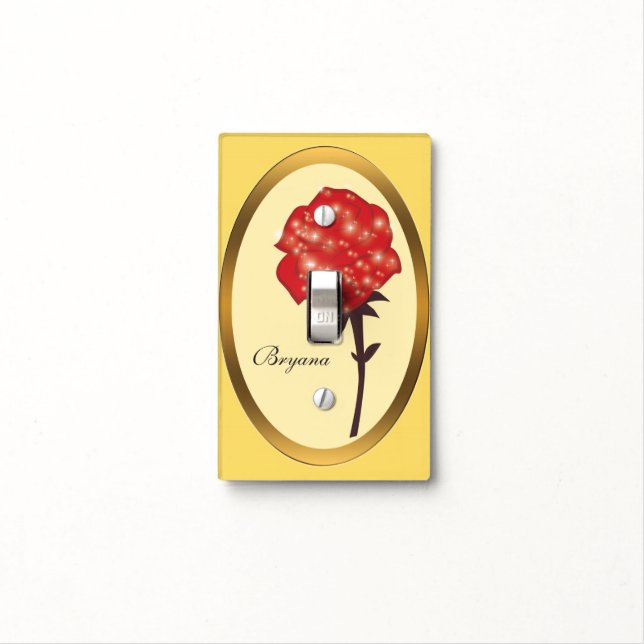 Red Enchanted Glitter Rose Light Switch Cover (In Situ)