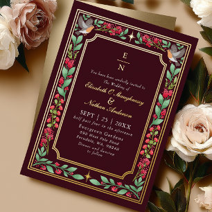 Red Enchanting Botanical Floral Garden Wedding Foil Invitation