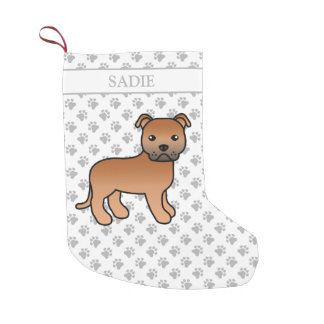 Red English Staffie Cute Cartoon Dog &amp; Name Small Christmas Stocking