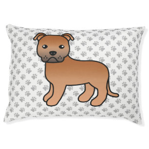 Red English Staffie Cute Cartoon Dog & Paws Pet Bed
