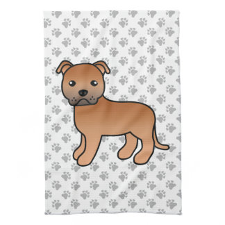 Red English Staffordshire Bull Terrier Dog Kitchen Towel