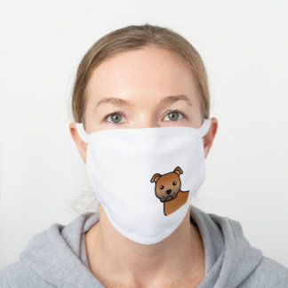 Red English Staffordshire Bull Terrier Dog White Cotton Face Mask