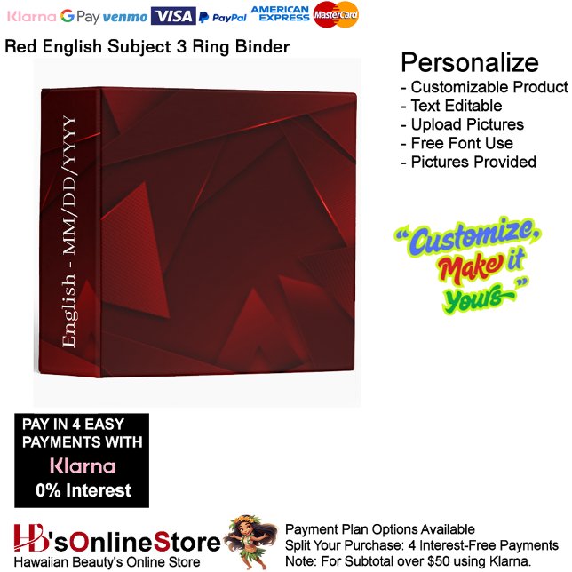 Red English Subject Organization Students Business 3 Ring Binder (Red English Subject Organization Students Business 3 Ring Binder.)