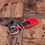 Red Engraved Script Monogram Leather Keychain<br><div class="desc">Classic leather key chain available in black,  brown,  and red  We can engrave anything you want. Also available with wood box.</div>