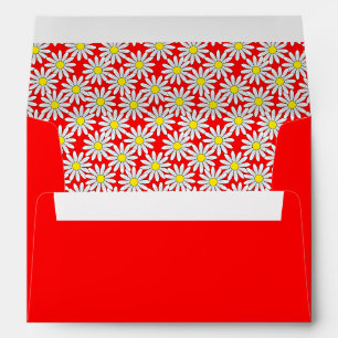 Red Envelope, White Daisy Lined Envelope