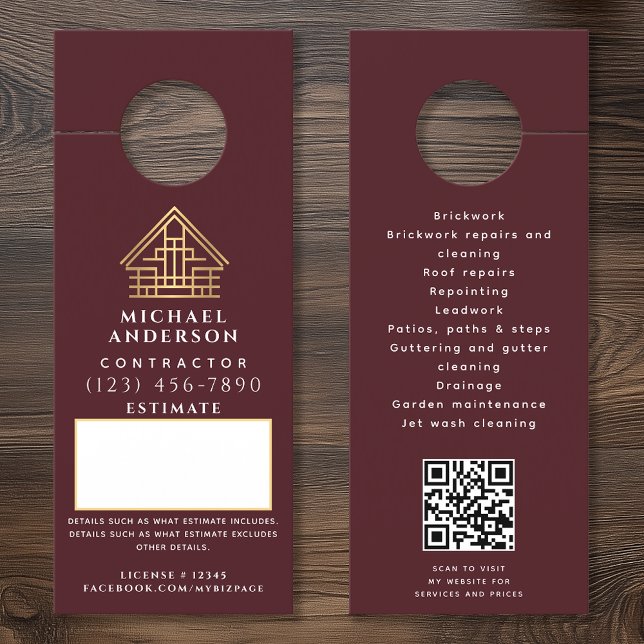 Red Estimate Quote Builder Construction QR Code Door Hanger (Creator Uploaded)