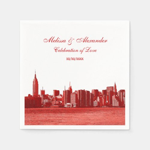 Red Etched Look NYC Skyline Silhouette ESB 1 Paper Napkins