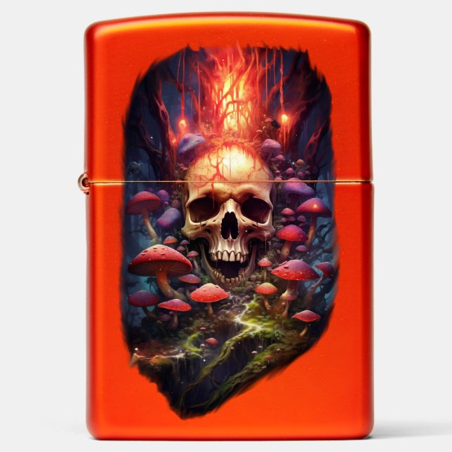 Red Ether Mushroom Skull  Zippo Lighter (Front)