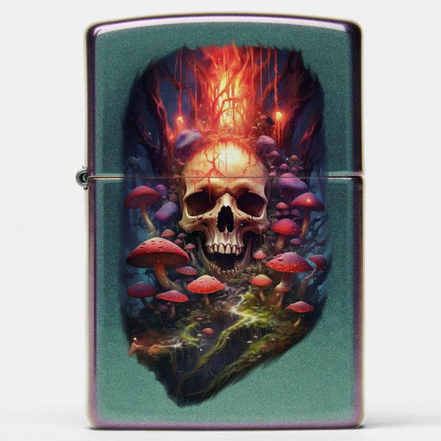 Red Ether Mushroom Skull Zippo Lighter -Iridescent (Front)