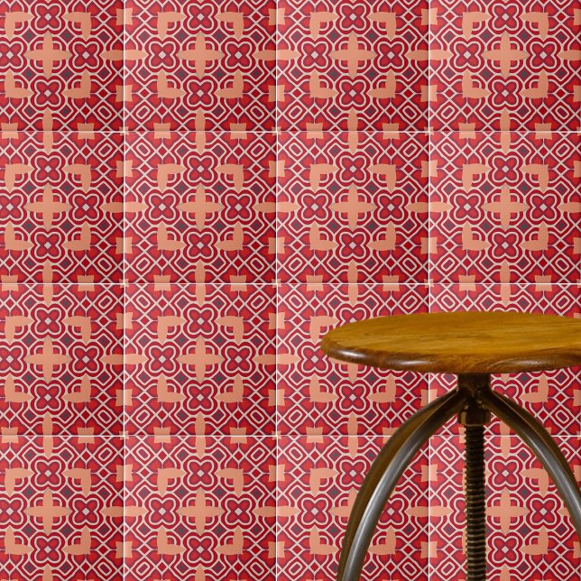 Red Ethnic Bohemian Arabesque Geometric Pattern Ceramic Tile (Creator Uploaded)
