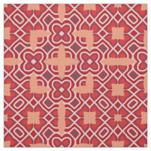 Red Ethnic Bohemian Arabesque Geometric Pattern Fabric