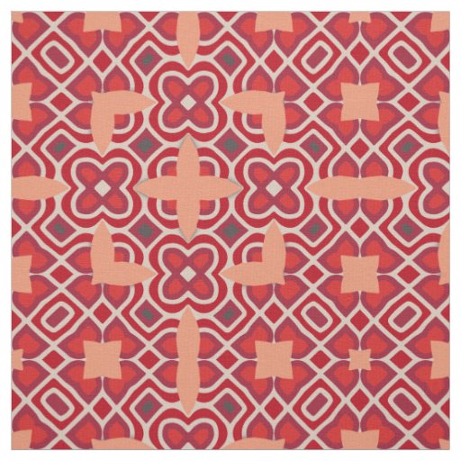 Red Ethnic Bohemian Arabesque Geometric Pattern Fabric