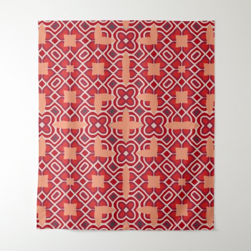 Red Ethnic Bohemian Arabesque Geometric Pattern Tapestry
