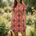 Red Ethnic Boho Geometric Mosaic Tribal Pattern Fabric