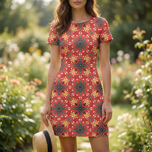 Red Ethnic Boho Geometric Mosaic Tribal Pattern Fabric