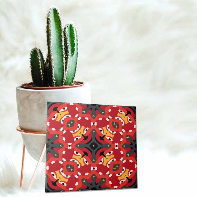 Red Ethnic Boho Oriental Arabesque Mosaic Pattern Ceramic Tile (Creator Uploaded)