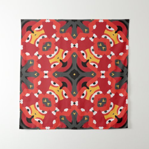 Red Ethnic Boho Oriental Arabesque Mosaic Pattern Tapestry