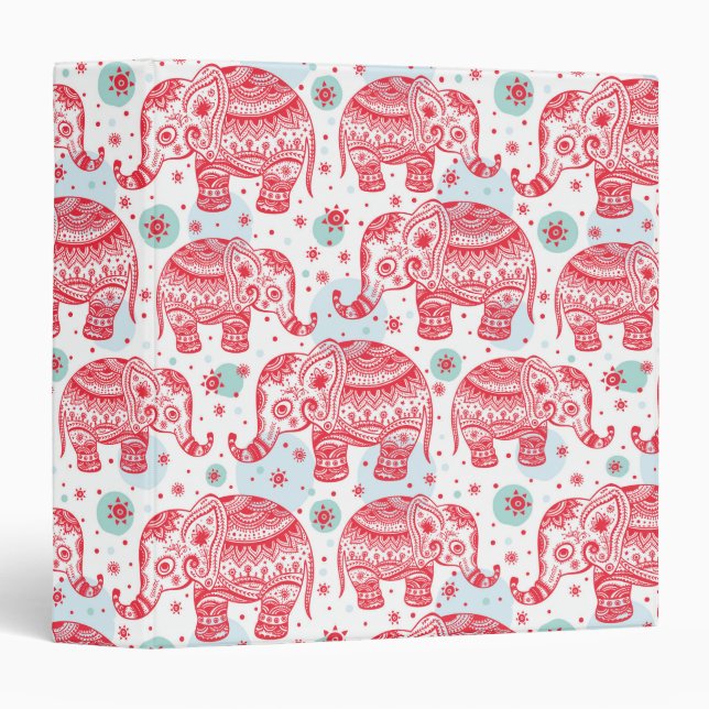 Red Ethnic Elephant Pattern 3 Ring Binder (Front/Spine)